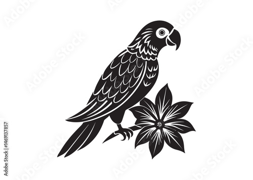 Parrot With Flower Silhouette Vector
