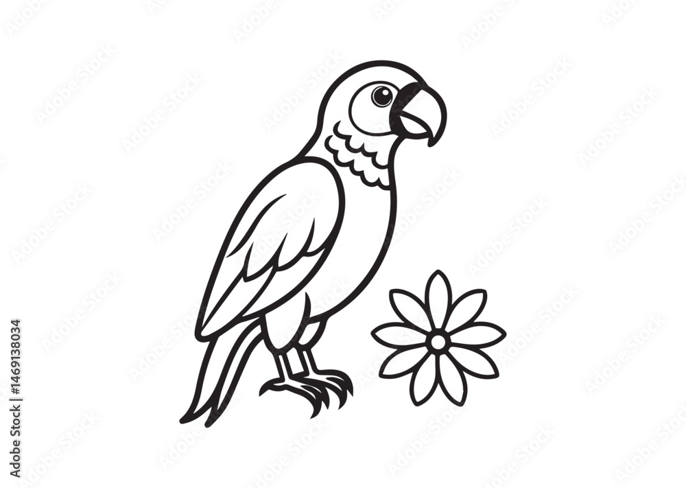 Obraz premium Parrot With Flower Silhouette Vector