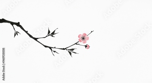 Delicate blossom branch illustration in ink and color.