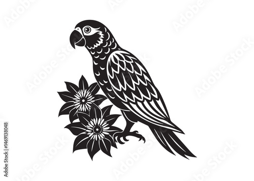 Parrot With Flower Silhouette Vector