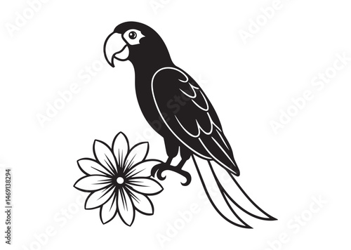 Parrot With Flower Silhouette Vector