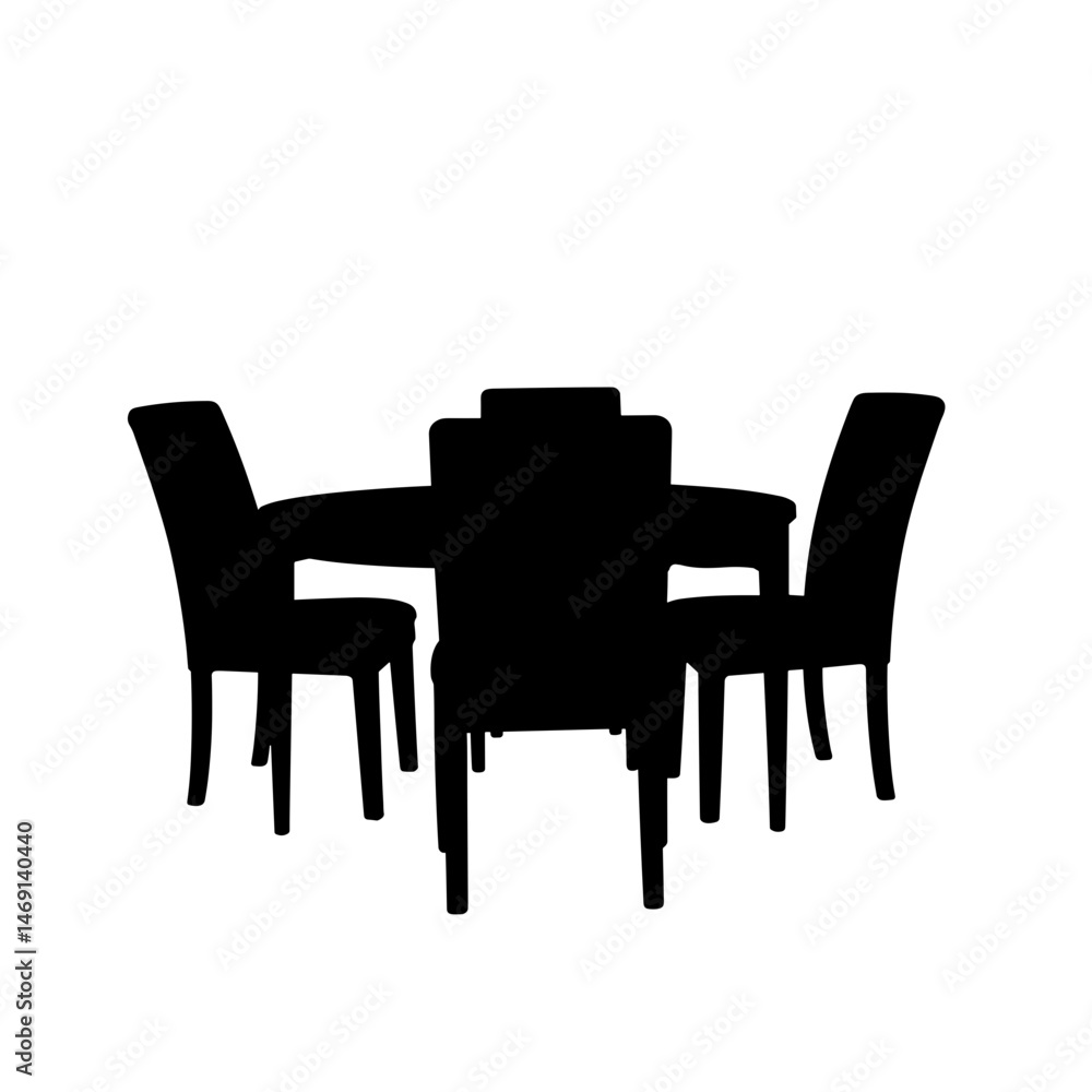 Elegant dining table with four chairs in silhouette, minimalist design Elegant dining table with four chairs in silhouette, minimalist design