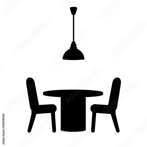Stylish pendant lamp hanging over empty table, minimalist design