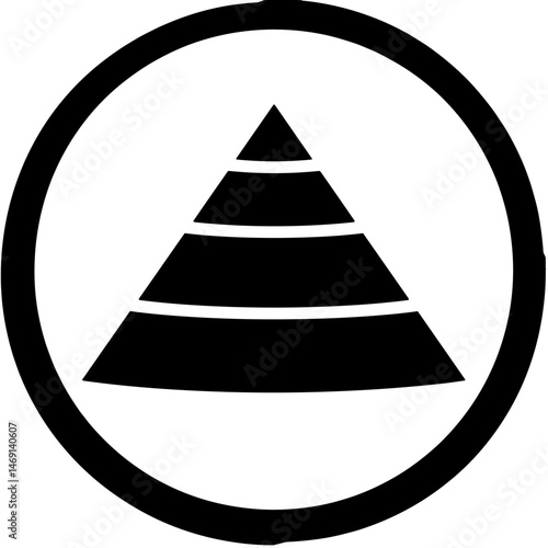 Black and white food pyramid icon on white background, nutritional symbol
