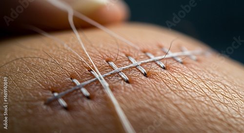 Close-up of Surgical Stitches on Skin