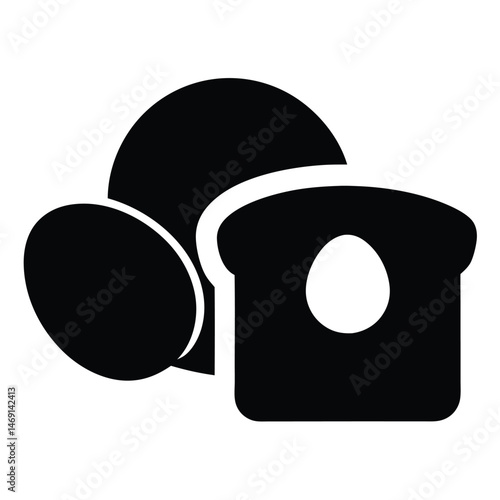 Black and white vector illustration of a plate with a spoon, a yin yang concept icon