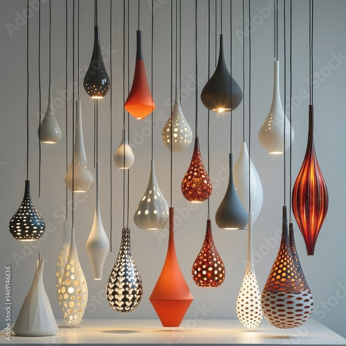 Modern Teardrop Pendant Light Collection: Diverse Designs with Hanging Cord Fixtures, Featuring Unique Textures, Colors, and Artful Illumination for Stylish Interiors.