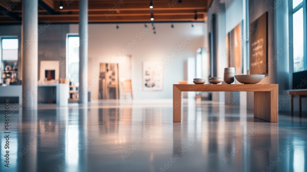 custom made wallpaper toronto digitalModern art gallery with white walls, wood benches and paintings in minimalist exhibition space