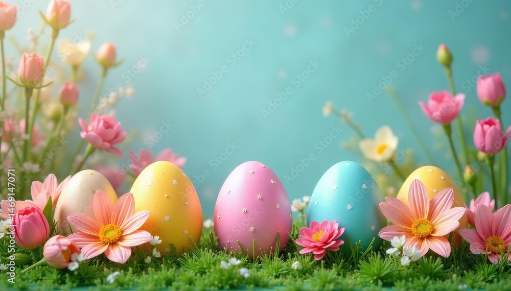 A vibrant Easter egg display with pastel colors and spring flowers , blossom, vibrant, religious A vibrant Easter egg display with pastel colors and spring flowers , blossom, vibrant, religious