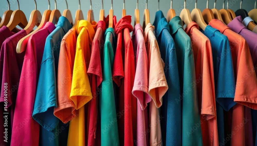 Clothes rack overflowing with discounted apparel, vibrant colors, sale signs , clothes, vibrant Clothes rack overflowing with discounted apparel, vibrant colors, sale signs , clothes, vibrant