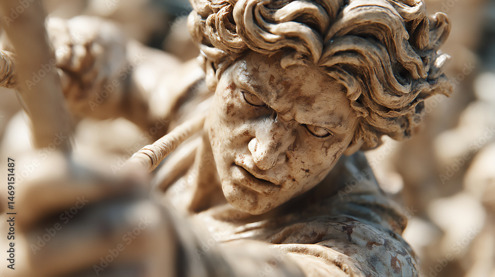 a 3d rendering of the hero perseus battling the medusa, with dramatic lighting highlighting their intense confrontation and the medusa's snaky hair. a 3d rendering of the hero perseus battling the medusa, with dramatic lighting highlighting their intense confrontation and the medusa's snaky hair.