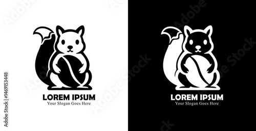 Logo design in the form of a squirrel holding a large coffee bean