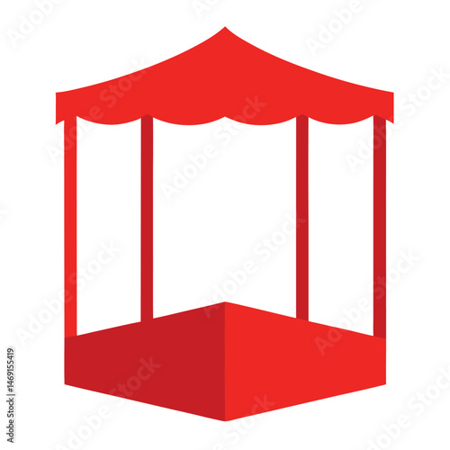 This vector art features a red circus tent, a simple red tent, and a classic red umbrella, all designed as icons representing shelter and design