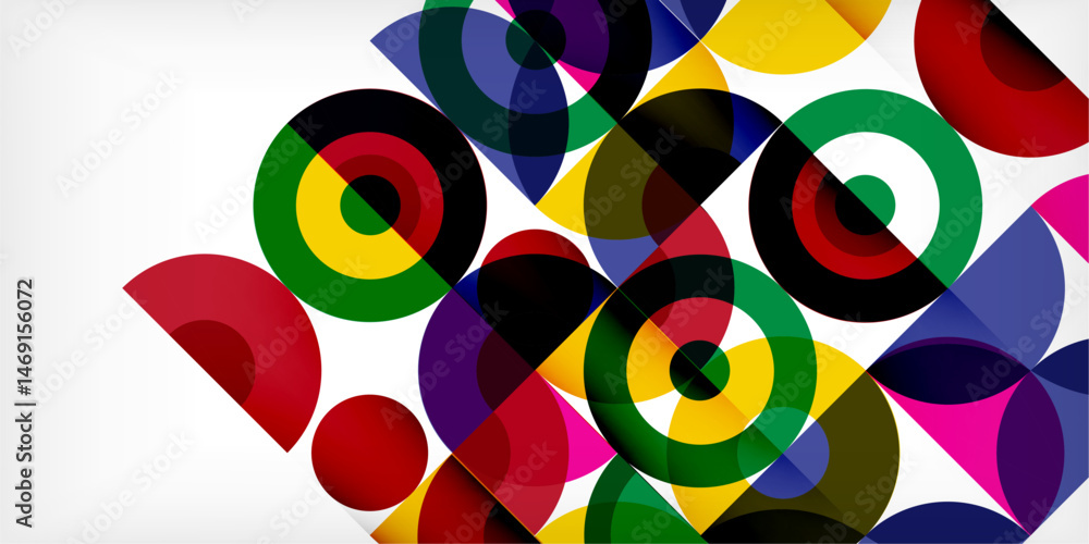 Abstract composition. Overlapping colorful circles create dynamic visual effect. Modern design, vibrant hues, geometric shapes dominate image. Abstract composition. Overlapping colorful circles create dynamic visual effect. Modern design, vibrant hues, geometric shapes dominate image.