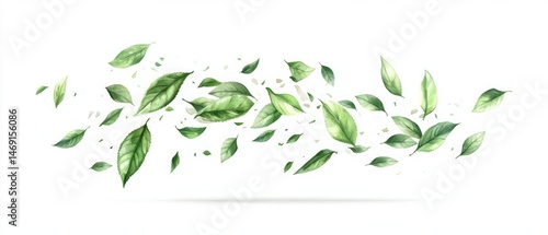 Wallpaper Mural Floating green leaves against a white background Torontodigital.ca