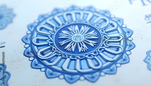 Blue flower, floral design, intricate, detailed, embossed, textured, three-dimensional, relief, ceramic, porcelain, tile, pattern, motif, decorative, ornamental, stylized, elegant, delicate, artistic,