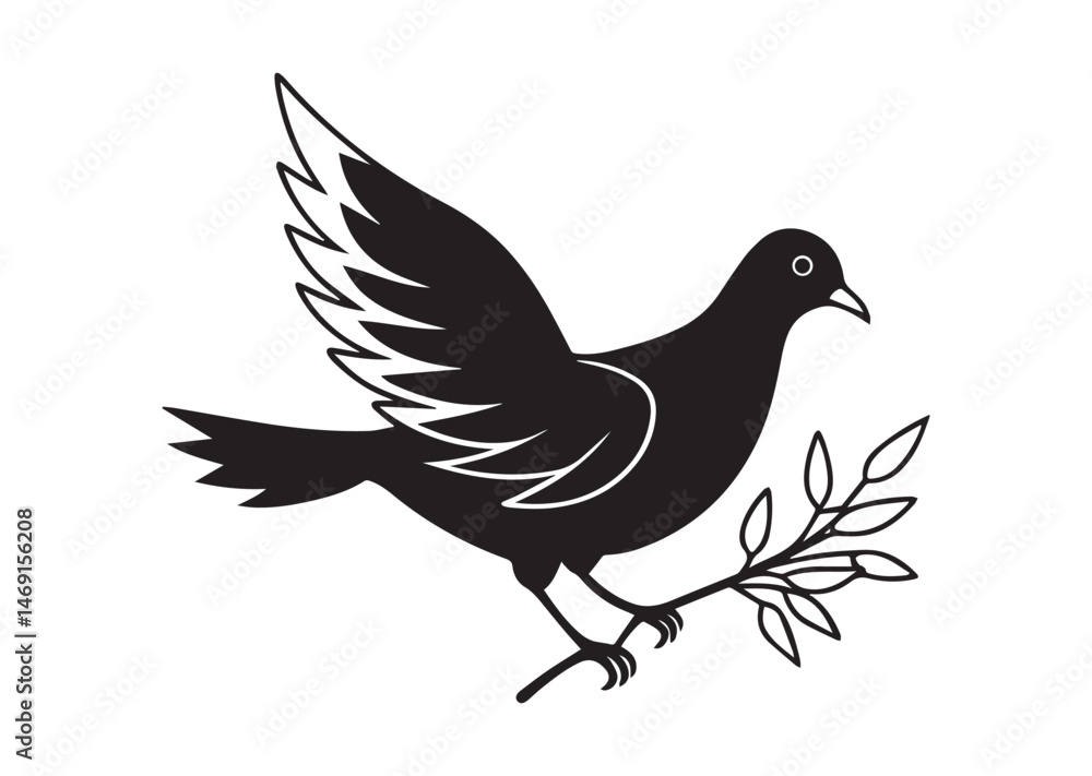 Dove with Branch Silhouette Vector Dove with Branch Silhouette Vector