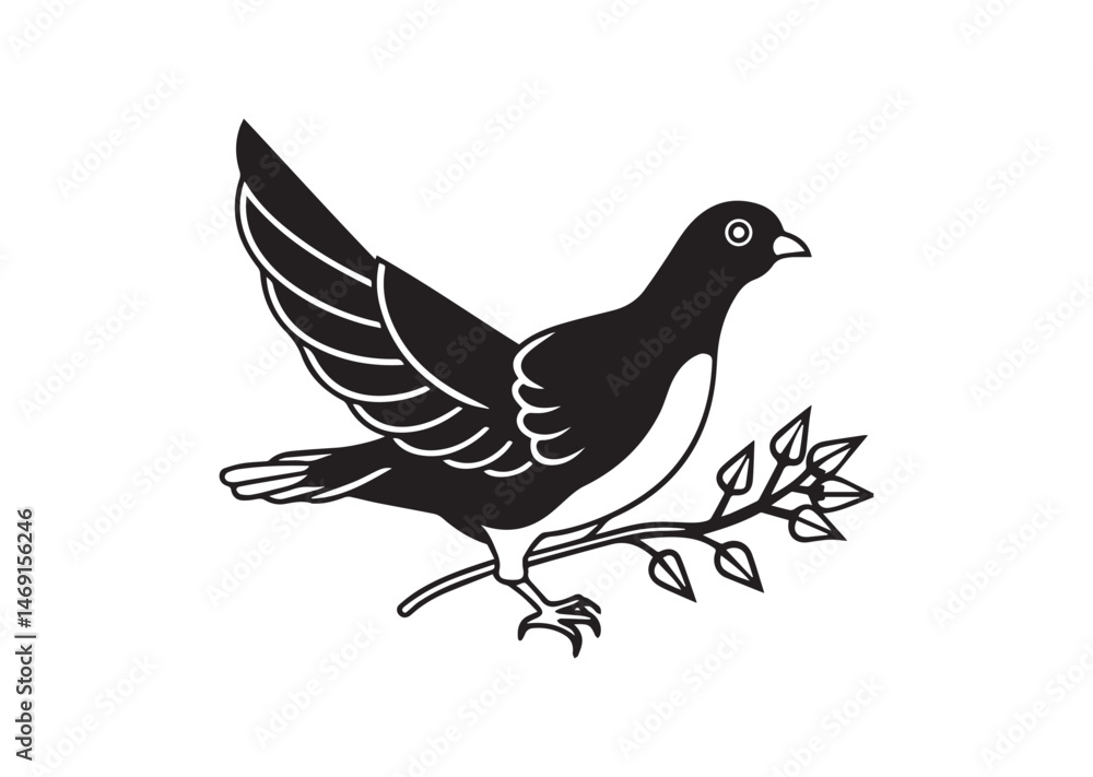 Dove with Branch Silhouette Vector