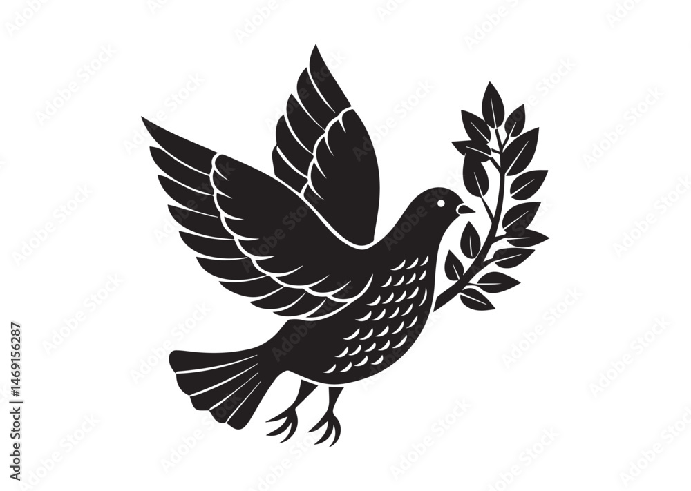 Obraz premium Dove with Branch Silhouette Vector