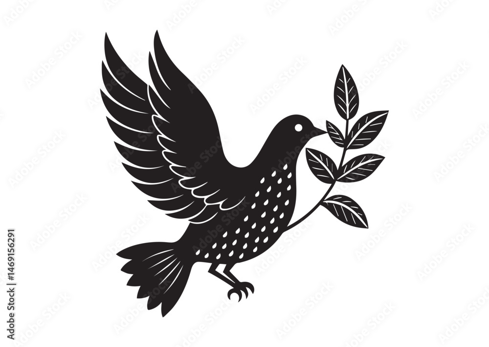 Fototapeta premium Dove with Branch Silhouette Vector