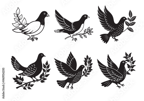 Dove with Branch Silhouette Vector