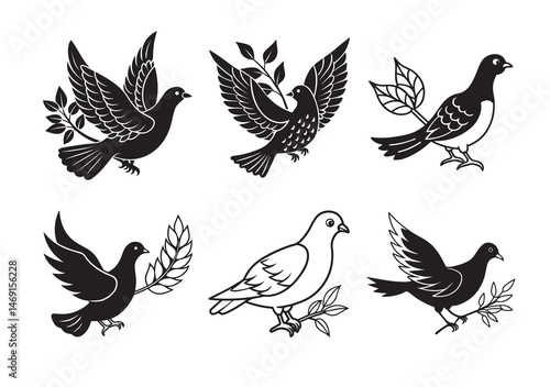 Dove with Branch Silhouette Vector