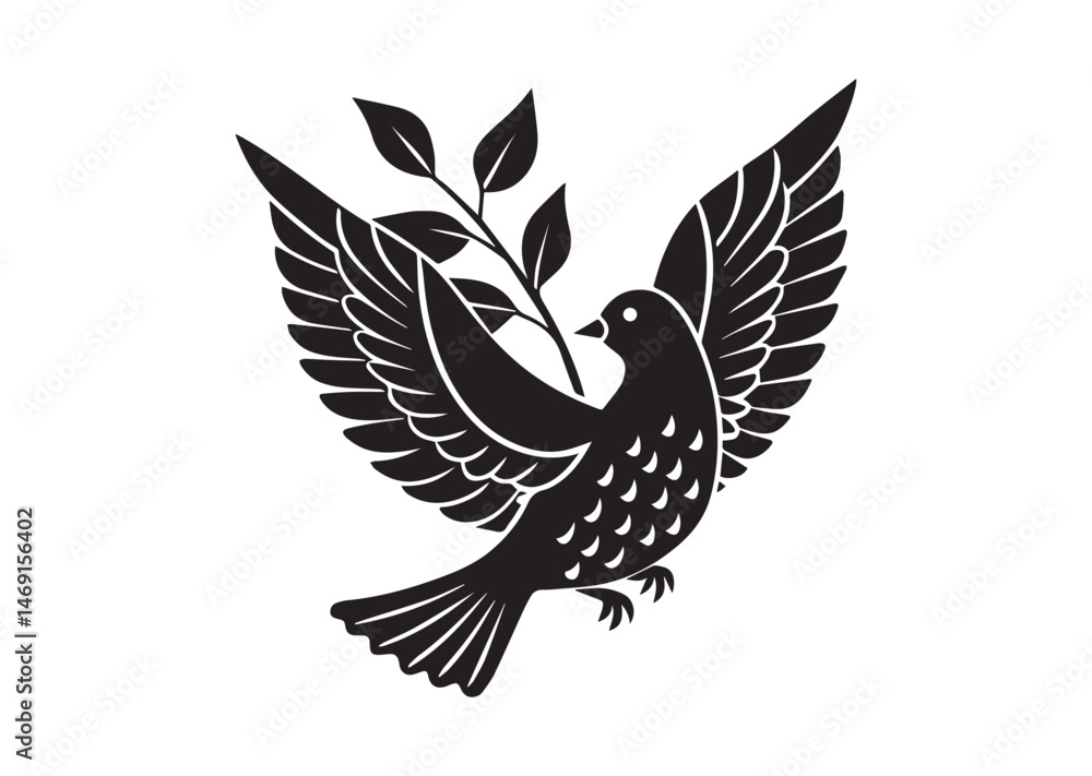 Fototapeta premium Dove with Branch Silhouette Vector
