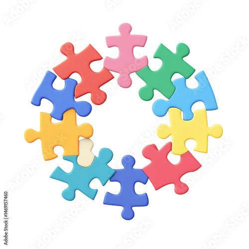 Puzzle Pieces Arranged in a Circular Pattern on White  Isolated on transparent background