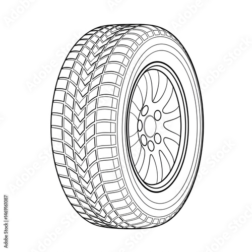 A tyre illustration line art of a coloring page