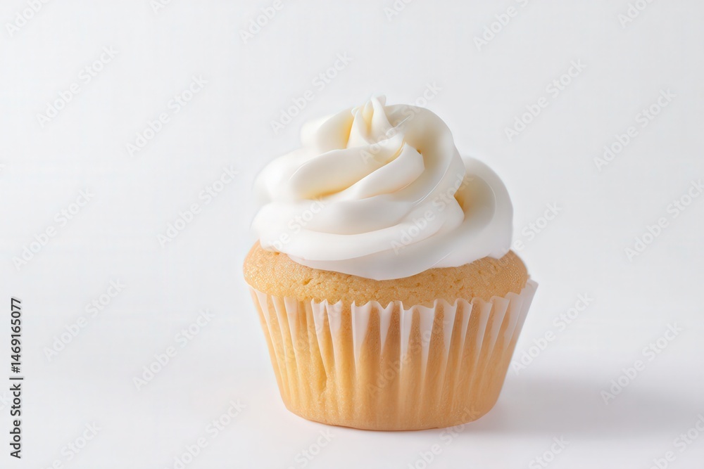 Vanilla cupcake with swirled white frosting on top
Vanilla cupcake with swirled white frosting on top