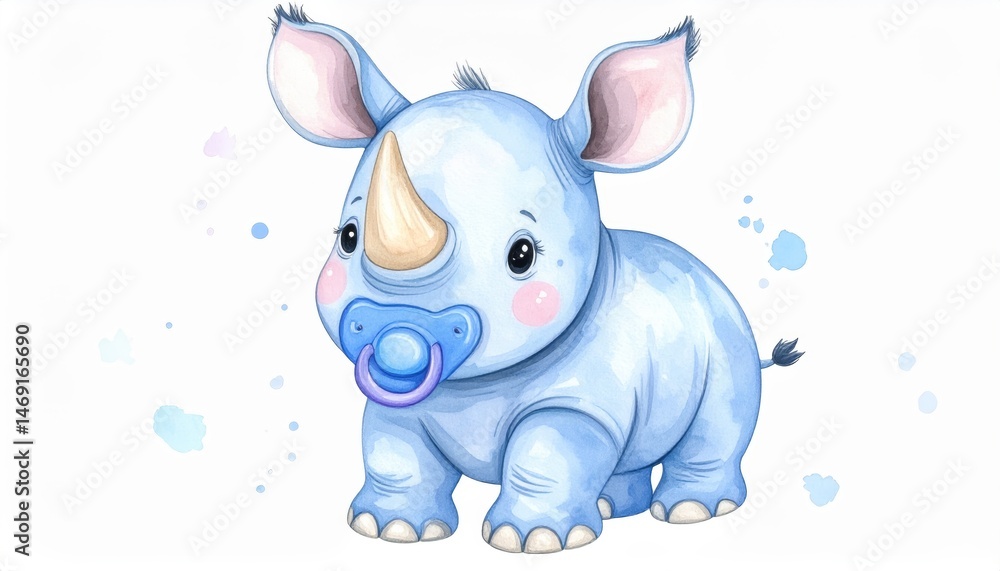 Fototapeta premium Whimsical blue rhino with a pink nose, vibrant fantasy creature in dreamlike world