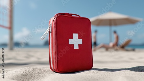 Essential First Aid Kit on a Sunny Beach Vacation beach vacation essential sunny first aid kit sand