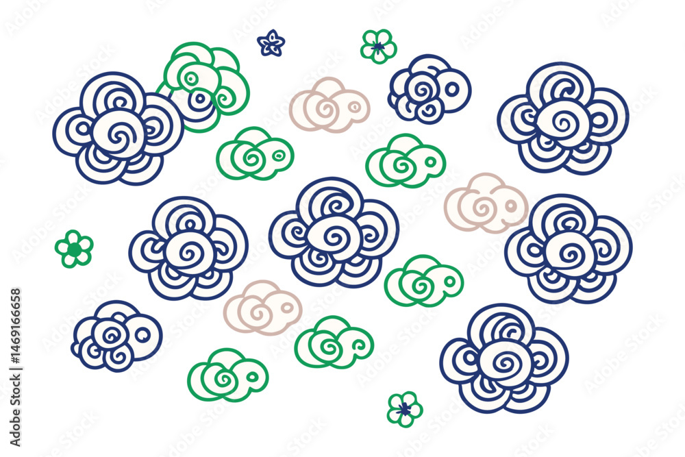 Each flower made from a spiral of soft cloud curves Each flower made from a spiral of soft cloud curves