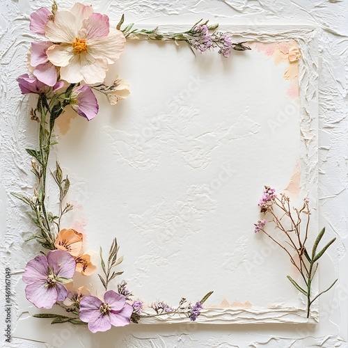 Pressed flower frame on textured paper