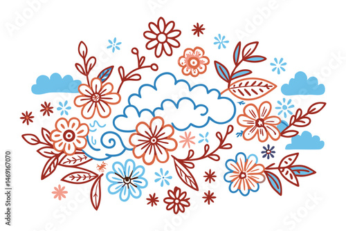 Flat vector flowers softened with airbrush-style cloud fades