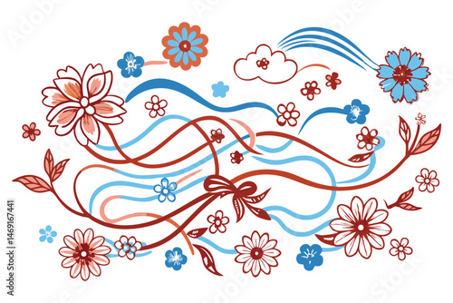 Flowers made from cloudlike ribbon curves interweaving as petals