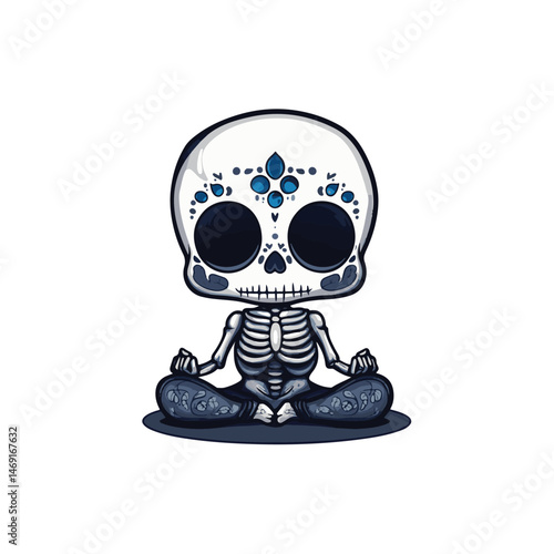 cute meditating skull mascot vector design
