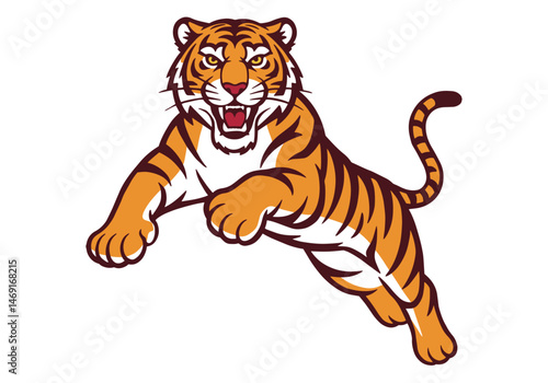 Growling angry tiger jumping.vector illustration on white background