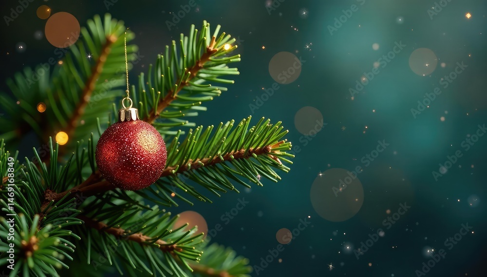 Naklejka premium Sparkling glitter-adorned pine branch, festive holiday decoration , new year, celebration