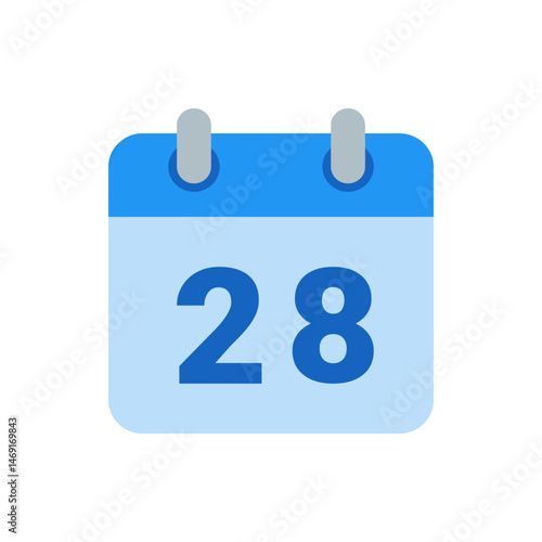 Illustration of a blue calendar icon showing the date as the twenty eighth day of the month graphic
