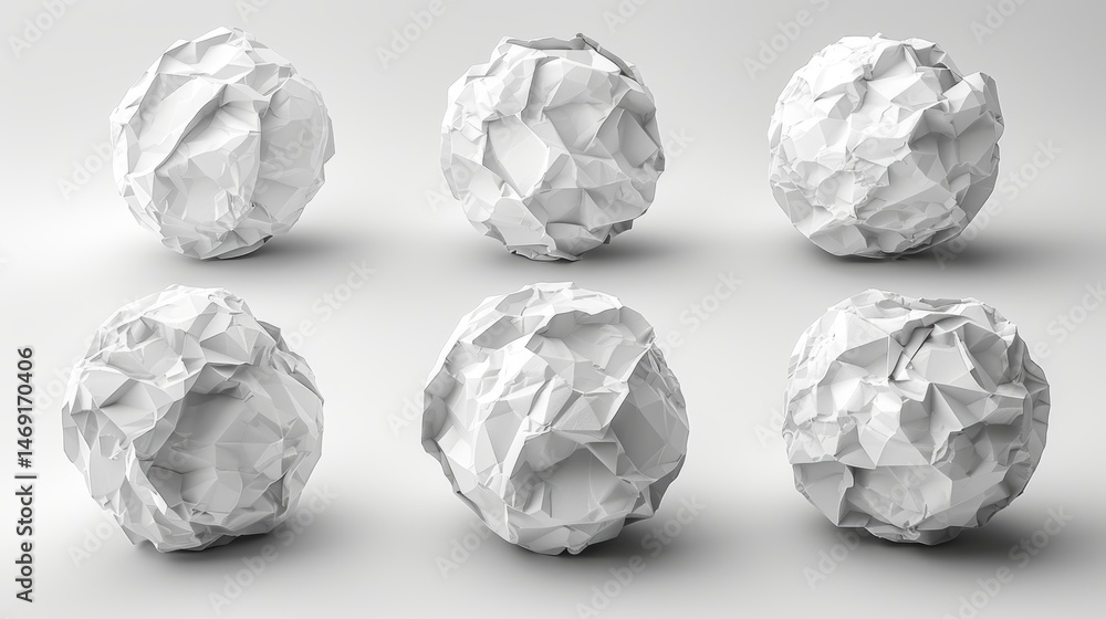 Collection of Abstract White Crumpled Spheres Collection of Abstract White Crumpled Spheres