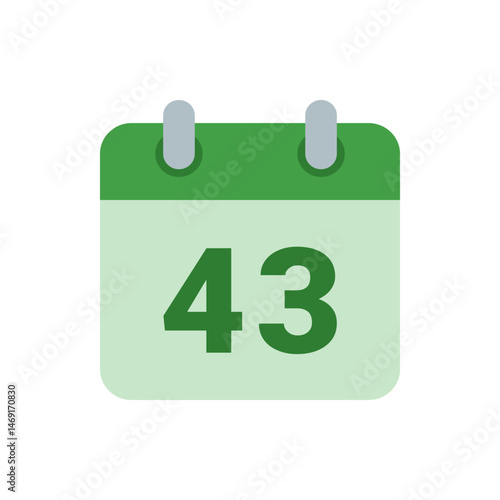 Illustration of a green calendar icon displaying the number forty three on a white background design element
