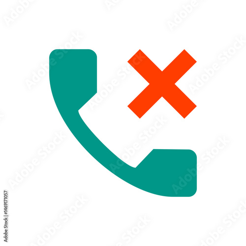 A teal phone receiver icon with an orange x symbol indicating a missed or declined call displayed