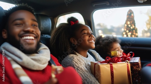 Radiant family joyfully anticipates festive arrival, bathed in Christmas excitement