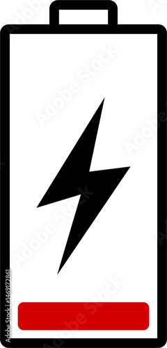 Battery Low: A minimalist illustration of a nearly depleted battery, featuring a lightning bolt symbol.