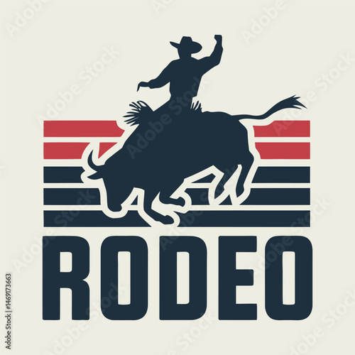 Rodeo Cowboy Riding Bull Western Vintage Style Illustration