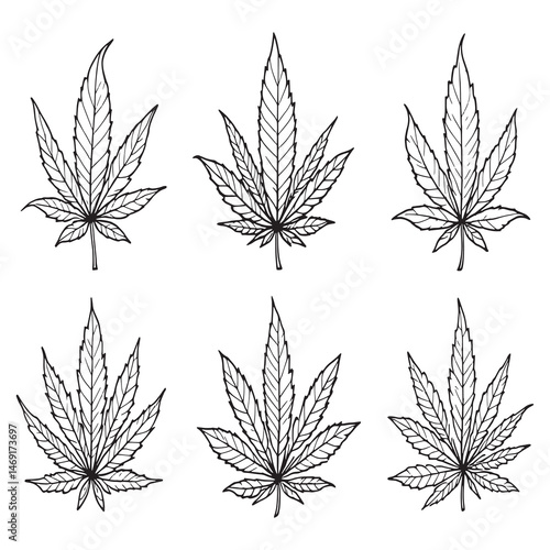 Hand drawn cannabis leaf outline design for print and web