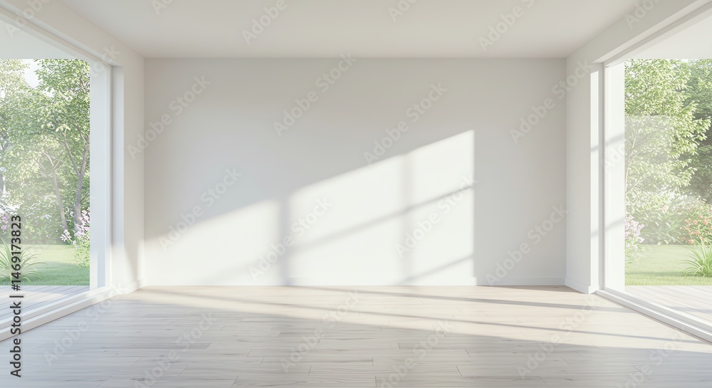 Fototapeta premium Bright empty room interior with natural light