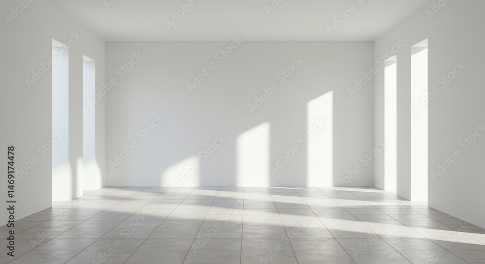 Fototapeta premium Bright empty room with tile floor