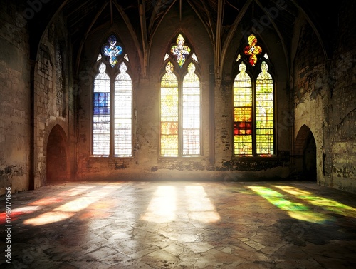Wallpaper Mural Stunning Stained Glass Windows Illuminating an Abandoned Historic Church Interior Torontodigital.ca